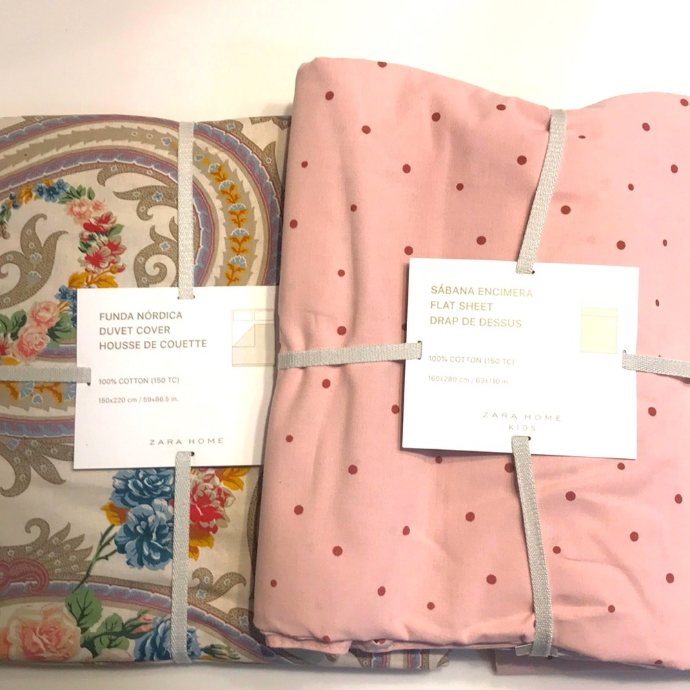 Zara Home duvet, sheet, and various pillow covers